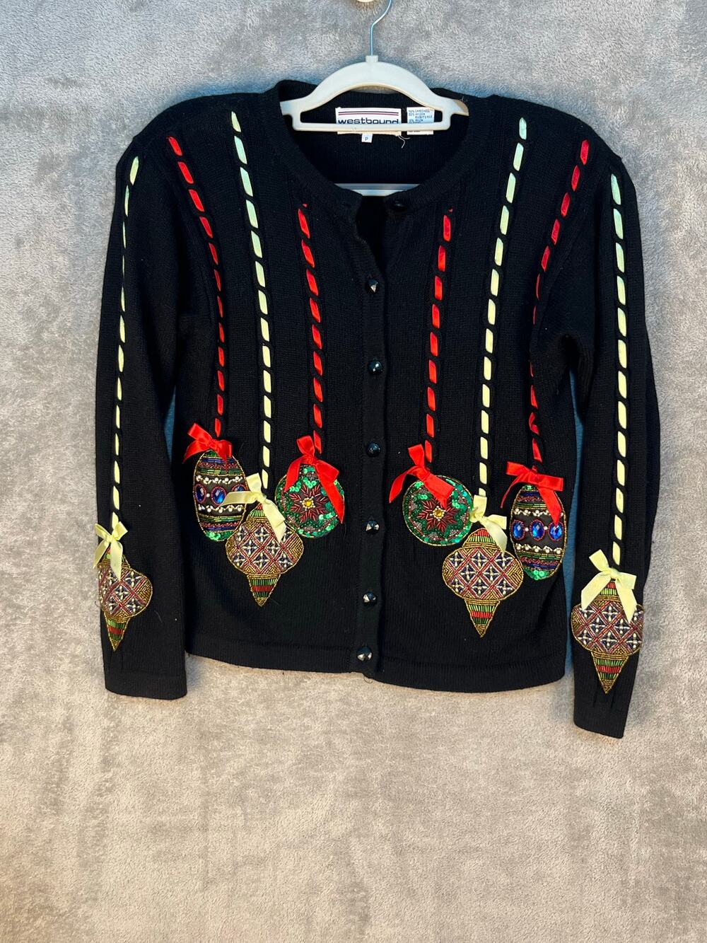 VTG Christmas Ornament Lambswool Angora Cardigan Sweater Small Petite